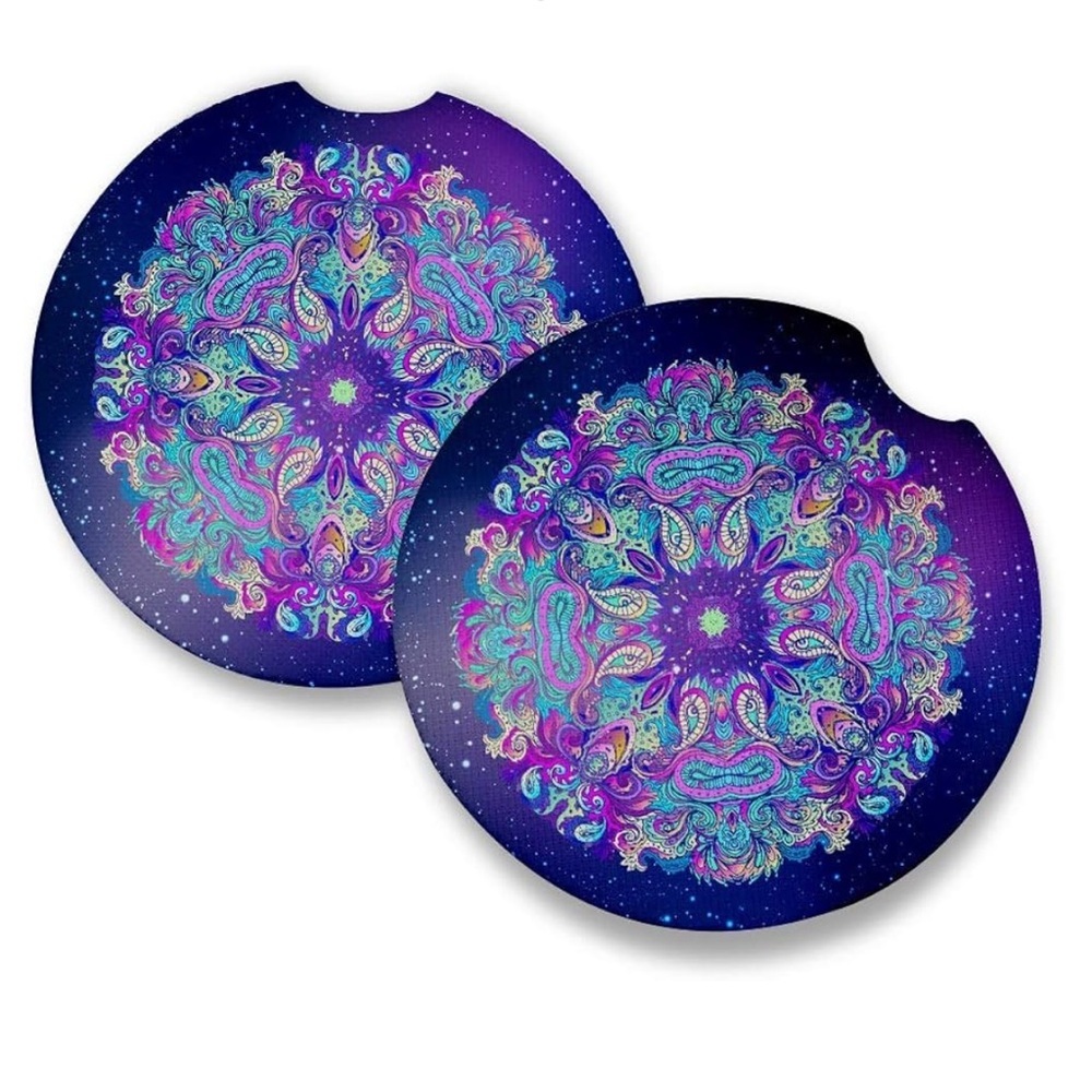 ✨BNWT - Mandala Car Coasters - Set of 2 - 2.56” with Rubber Backing✨